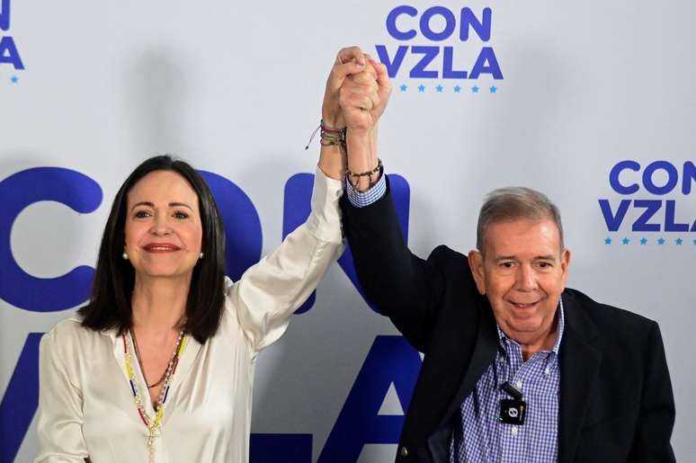 Líder da oposição na Venezuela, Maria Corina Machado, e o candidato de oposição à Presidência do país, Edmundo Gonzalez