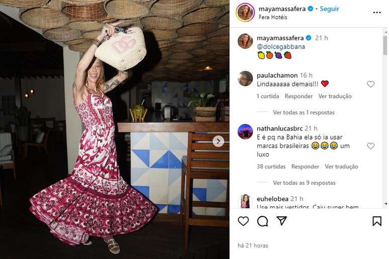 Maya Massafera usou vestido e bolsa da grife italiana Dolce & Gabbana 