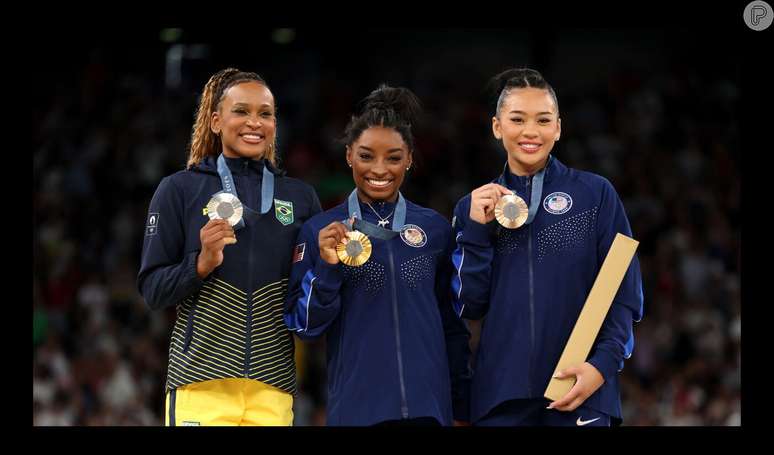 Rebeca Andrade, Simone Biles e Sunisa Lee formaram o pódio individual geral da Ginástica Artística nas Olimpíadas de Paris 2024.