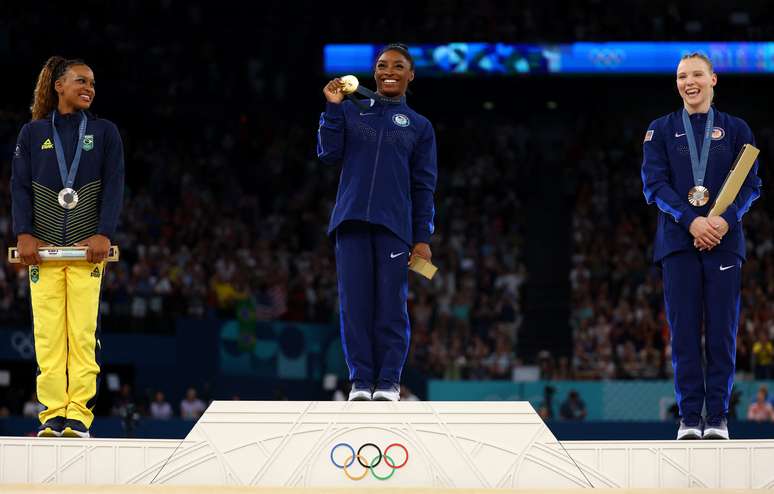 Pódio da final do salto na ginástica artística feminina