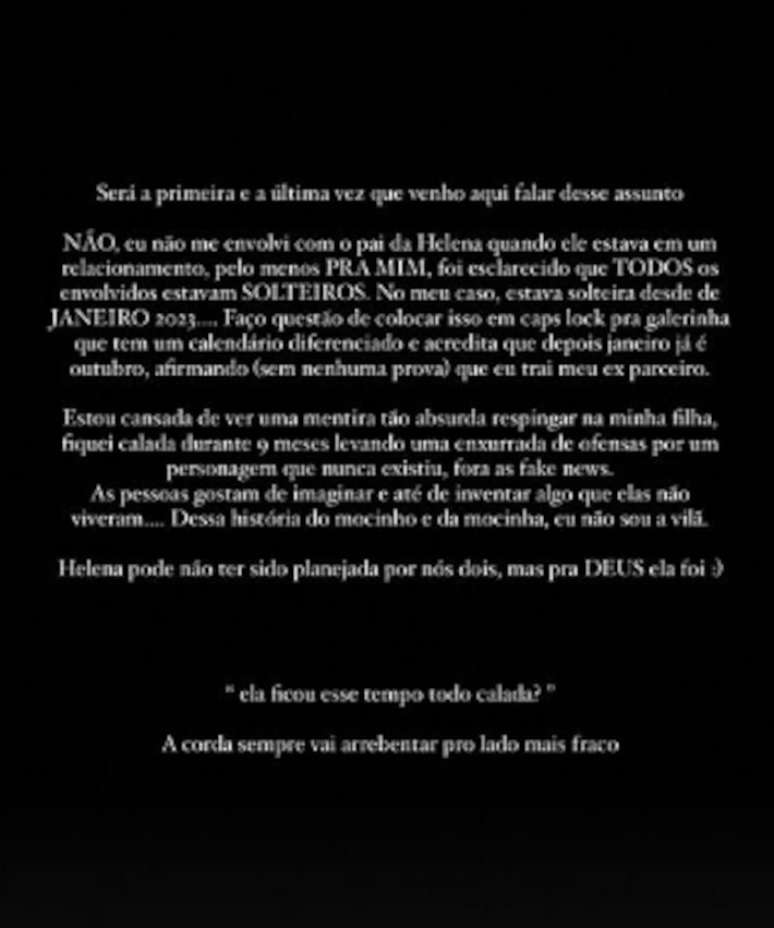 Desabafo feito por Amanda Kimberlly, m&atilde;e da terceira filha de Neymar, neste s&aacute;bado, 3 de agosto.