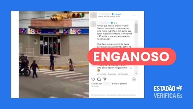 Postagem engana ao afirmar que policial venezuelano apontou arma para mulher e crianÃ§a