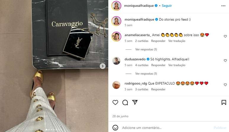 Monique Alfradique exibiu item de luxo no Instagram 