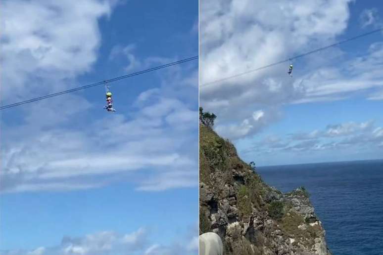 Criança ficou presa em tirolesa e usou balanço das pernas para se locomover