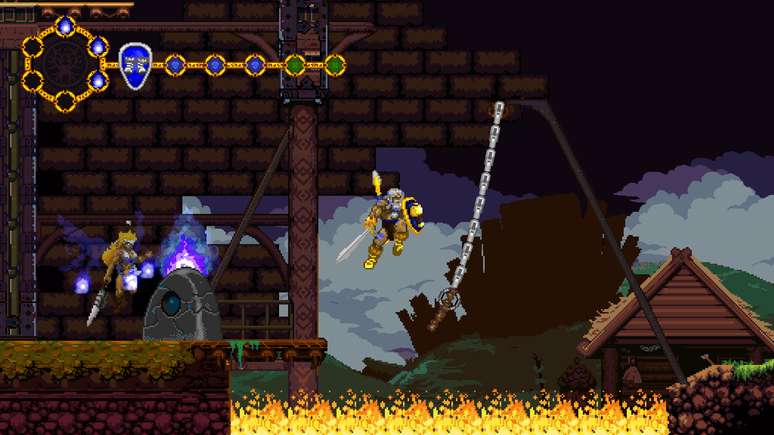 Belos gráficos pixel art são destaque na aventura viking.