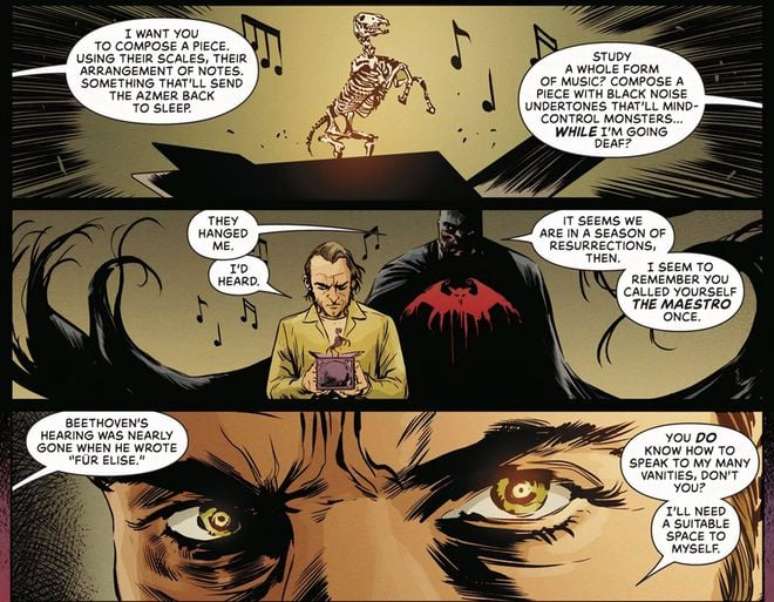 Batman oferece a liberdade ao Maestro, em troca de seu talento musical (Imagem: Reprodução/DC Comics)