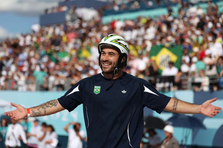 Pedro Barros na final do skate park dos Jogos Olímpicos de Paris