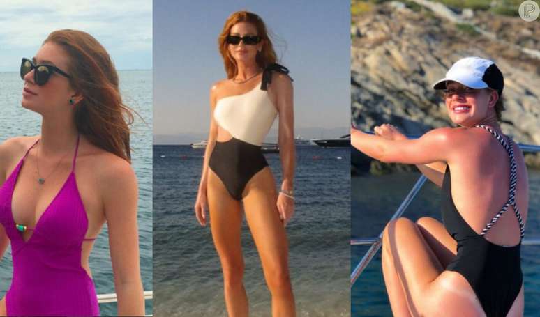 Moda praia de Marina Ruy Barbosa: fotos de looks da atriz provam que maiô é chique e funciona em qualquer lugar.