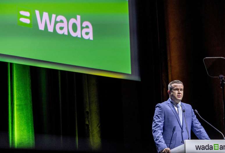 Presidente da Ag&ecirc;ncia Mundial Antidoping (WADA), Witold Banka participa do Simp&oacute;sio da Ag&ecirc;ncia Mundial Antidopagem em Lausanne, Su&iacute;&ccedil;a, 12 de mar&ccedil;o de 2024. 