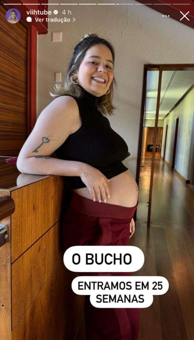 Gr&aacute;vida, ex-BBB Viih Tube se impressiona com barrig&atilde;o