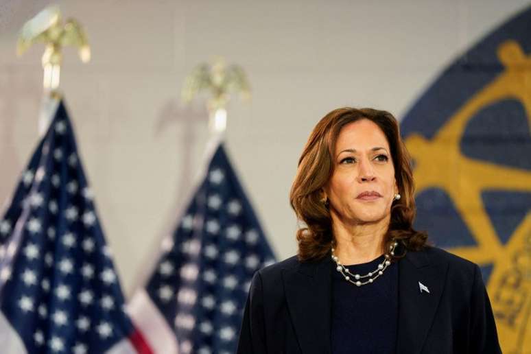 Vice-presidente dos EUA e candidata presidencial democrata, Kamala Harris
08/08/2024
REUTERS/Elizabeth Frantz