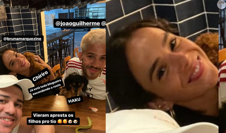 Filhos de Bruna Marquezine e Jo&atilde;o Guilherme: casal leva pets a restaurante no Rio e chef faz foto fofa. Veja!.