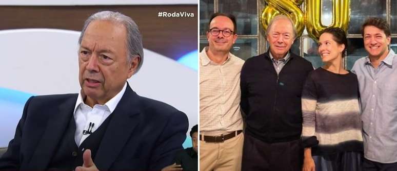 O ex-ministro Pedro Malan no 'Roda Viva', há dois anos, e com os filhos