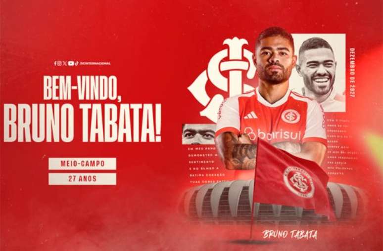 Internacional anuncia em sua página oficial a contratação de Bruno Tabata