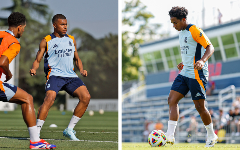 Mbappé e Endrick durante treinamentos do Real Madrid