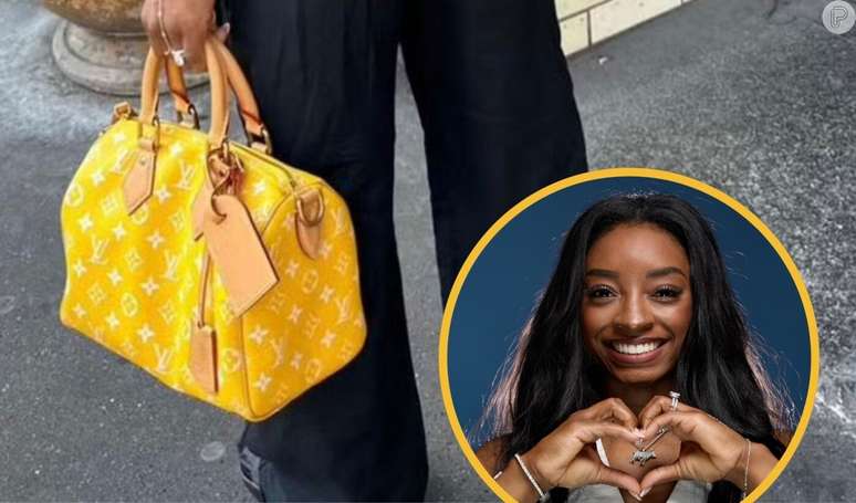 Simone Biles optou pela bolsa Millionaire Speedy, da Louis Vuitton, durante seu passeio pelas ruas de Paris.