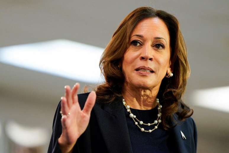 Candidata democrata à Presidência dos EUA, Kamala Harris, durante evento de campanha em Michigan
08/08/2024 REUTERS/Elizabeth Frantz