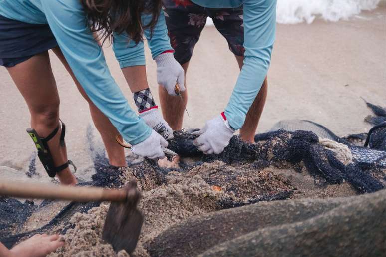 Após recolhidas, as redes de pesca passam por um rigoroso processo de higienização