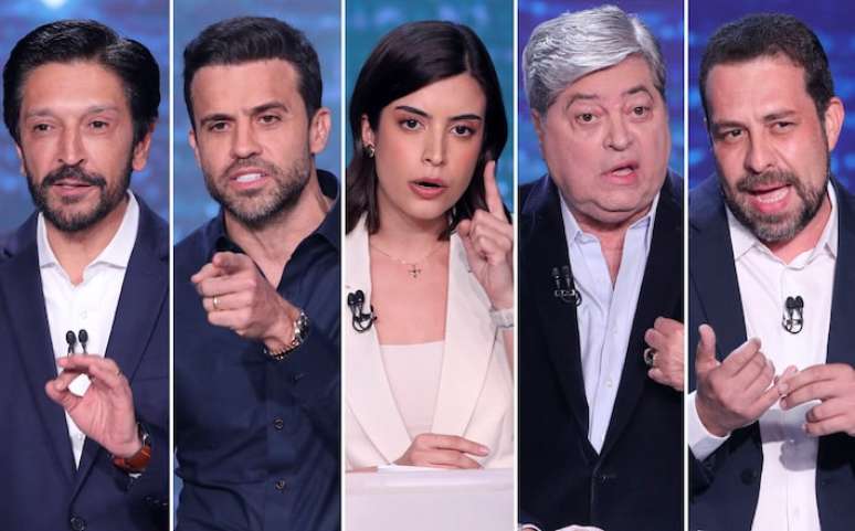 Candidatos à prefeitura de SP José Luiz Datena (PSDB), Ricardo Nunes(MDB), Guilherme Boulos(PSOL), Pablo Marçal (PRTB) e Tabata Amaral (PSB) no debate promovido pela TV Band.