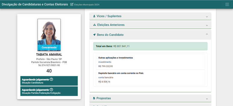 Patrimônio atualizado de Tabata Amaral nesta terça-feira, 13