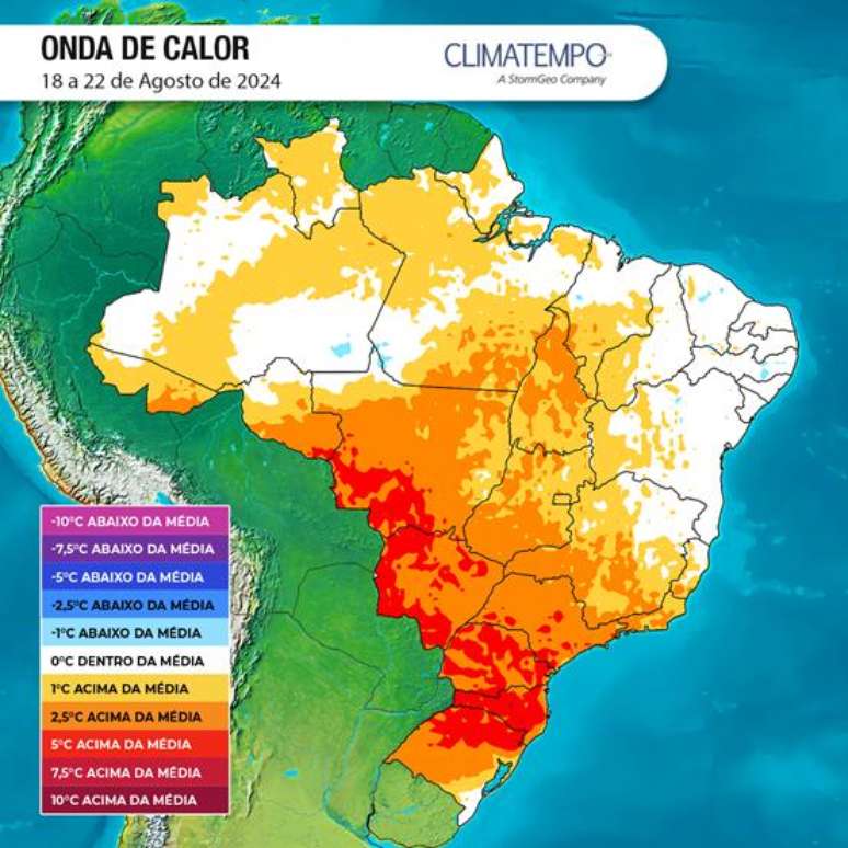 Foto: Onda de calor - 18 a 22 de agosto. Fonte: Climatempo