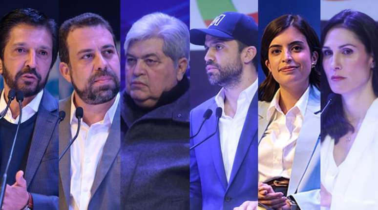  Guilherme Boulos (PSOL), Jose Luiz Datena (PSDB), Marina Helena (NOVO), Pablo Marcal (PRTB), Ricardo Nunes (MDB) e Tabata Amaral (PSB).