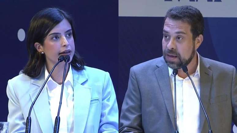 Tabata Amaral (PSB) e Guilherme Boulos (PSOL) durante debate promovido pelo promovido pelo Terra em parceria com o Estadão e a FAAP.