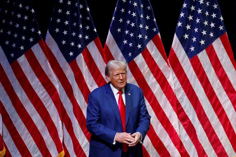 Donald Trump em Asheville, Carolina do Norte
 14/8/2024    REUTERS/Jonathan Drake