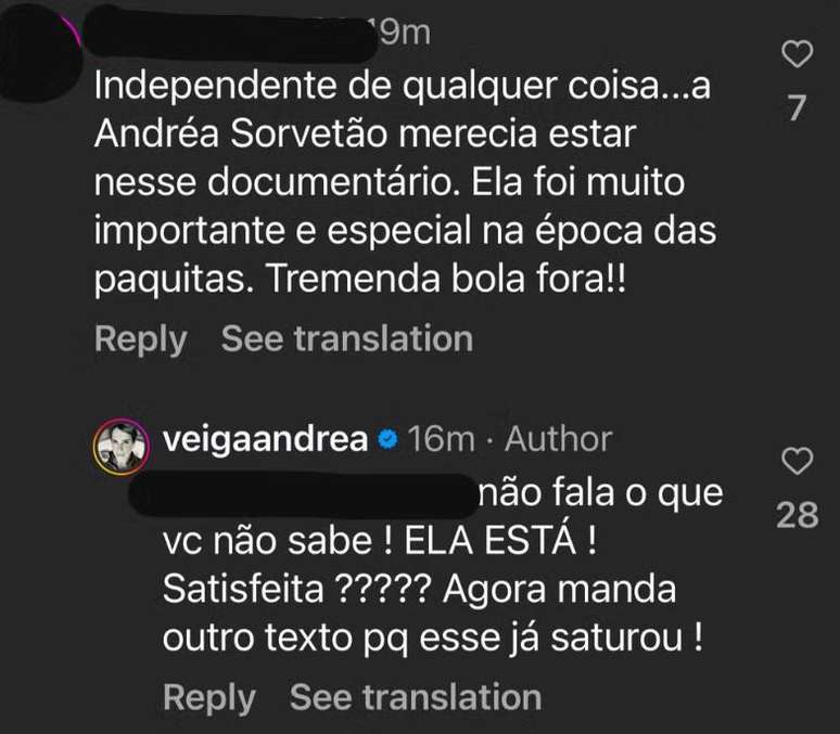 Andréa Veiga responde a um internauta