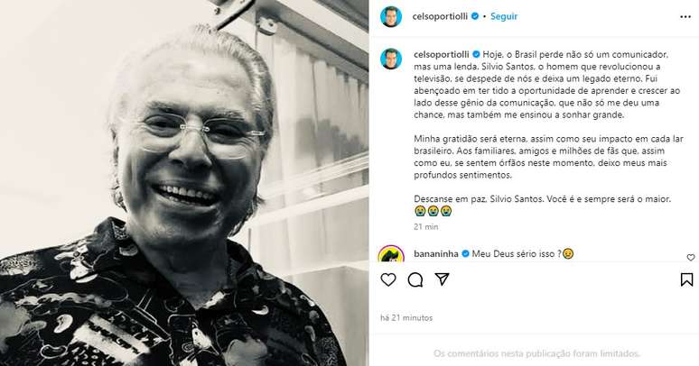 Celso Portiolli homenageou Silvio Santos no Instagram 