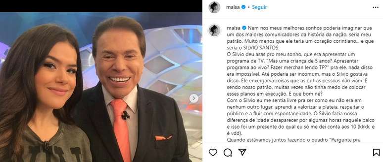 Maisa falou com carinho de Maisa 