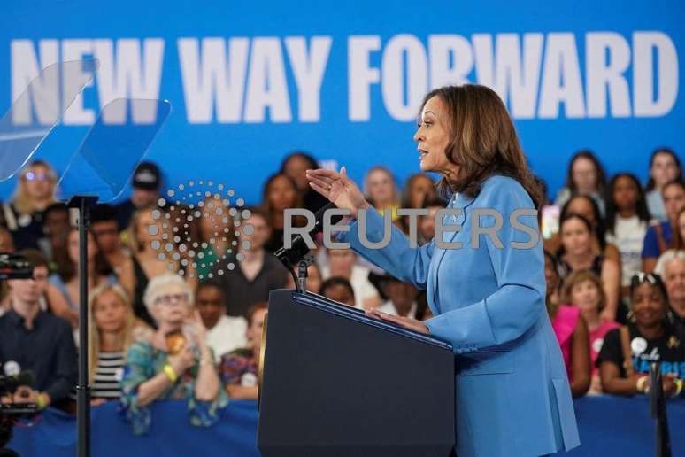 Vice-presidente dos EUA e candidata presidencial democrata Kamala Harris 
16/08/2024
REUTERS/Kevin Lamarque