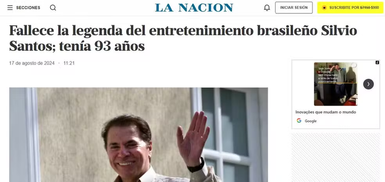 La Nación também descreveu Silvio como uma lenda do entretenimento brasileiro