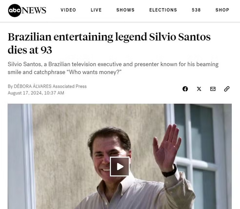 ABC descreveu Silvio Santos como uma lenda