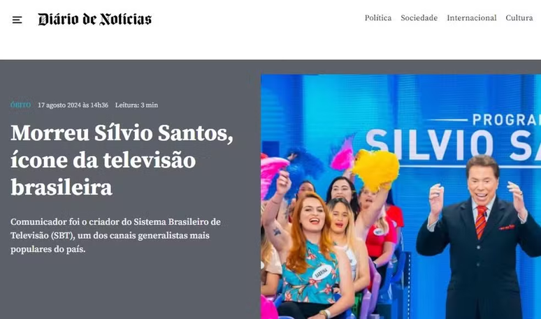 Periódico português Diário de Notícias mencionou o comunicador como um ícone da televisão brasileira