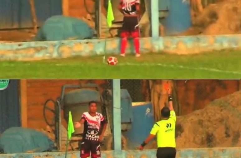 Momentos em que Muñoz urina e recebe o cartão vermelho em partida de futebol no Peru –