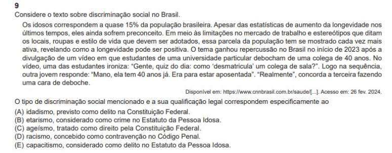 Questão do 'Enem dos concursos' aborda deboche a universitária de 40 anos