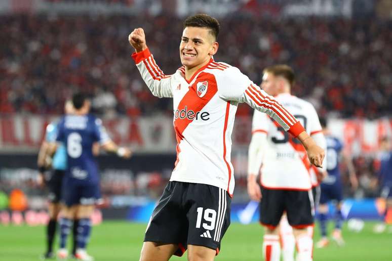 Claudio Echeverri (River Plate) comemorando seu gol contra o Huracán, no dia 10.08.2024 Imago / Alamy Stock Photo