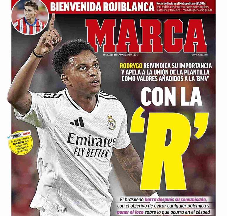 Capa do jornal Marca, da Espanha: posteriormente à reivindicação de Rodrygo, mídia espanhola repercutiu o desejo do atacante –