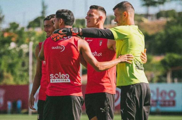 Jogadores do Braga durante treinamento da equipe –