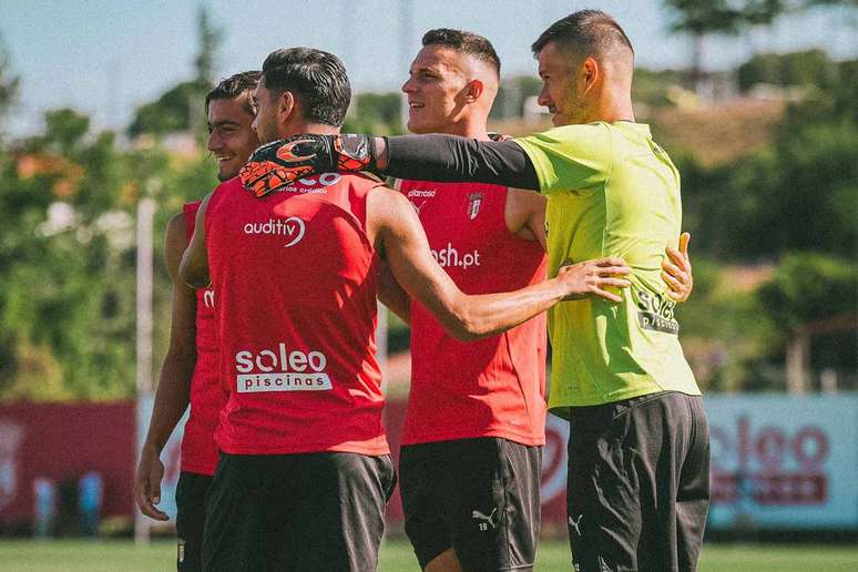 Jogadores do Braga durante treinamento da equipe –