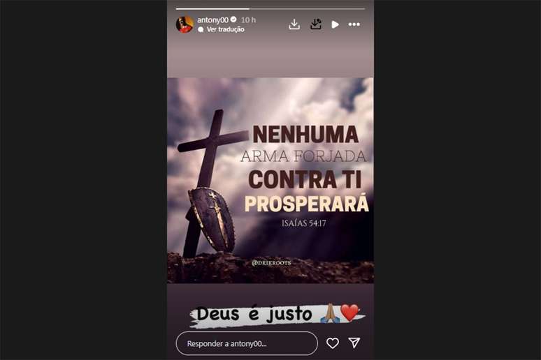 Imagem publicada por Antony posteriormente ao resultado da investigação – Reprodução / Instagram