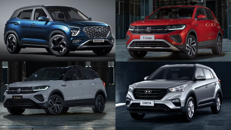 Hyundai Creta (atual e antiga geração) e Volkswagen T-Cross (Highline e Comfortline)