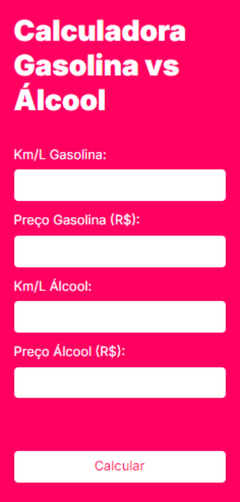 Calculadora Zapay: comparação entre etanol (álcool) e gasolina