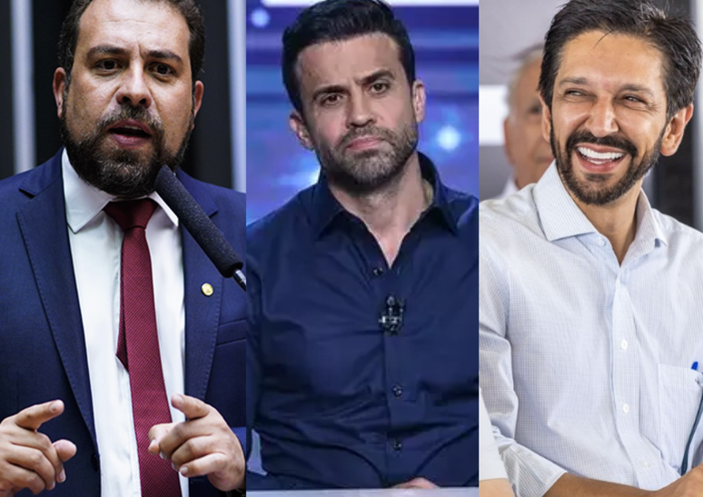 Da esquerda para a direita, os líderes da corrida eleitoral em SP: Boulos, Marçal e Nunes