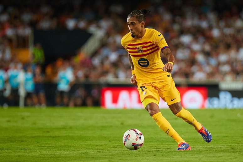 Raphinha (Barcelona) durante jogo contra o Valencia, no dia 17.08.2024