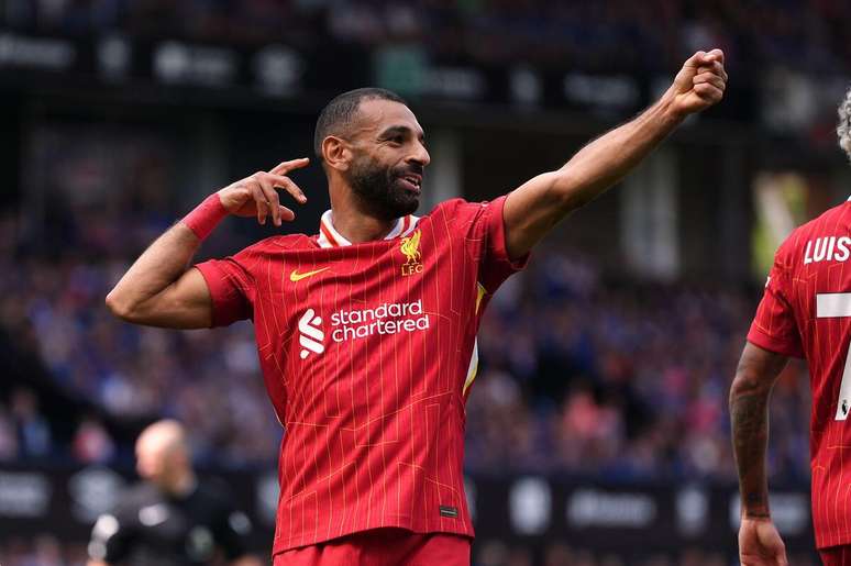 Mohamed Salah (Liverpool) comemorando seu gol contra o Ipswich, no dia 17.08.2024 