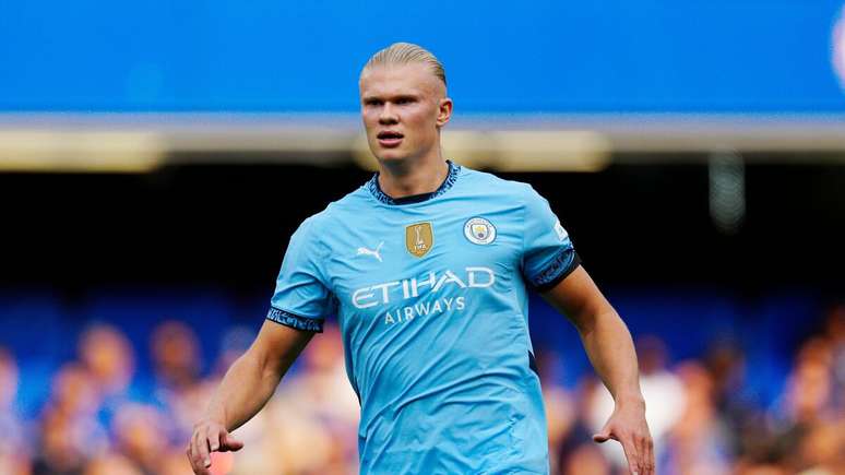 Erling Haaland (Manchester City) durante jogo contra o Chelsea, no dia 18.08.2024 