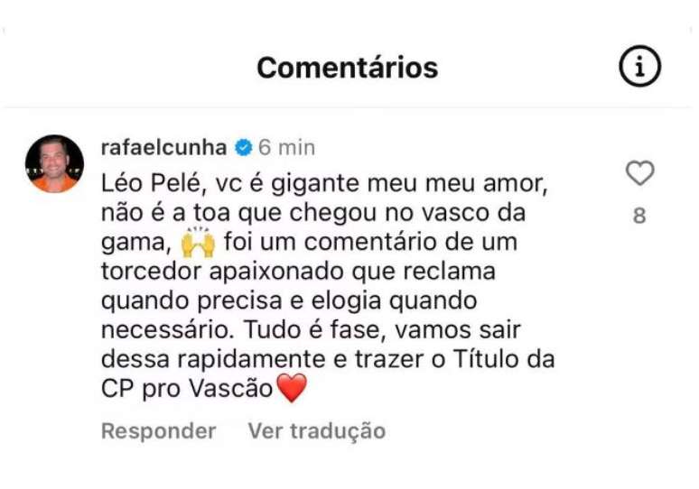 Rafael Cunha se desculpa com o Vasco e o L&eacute;o Pel&eacute;