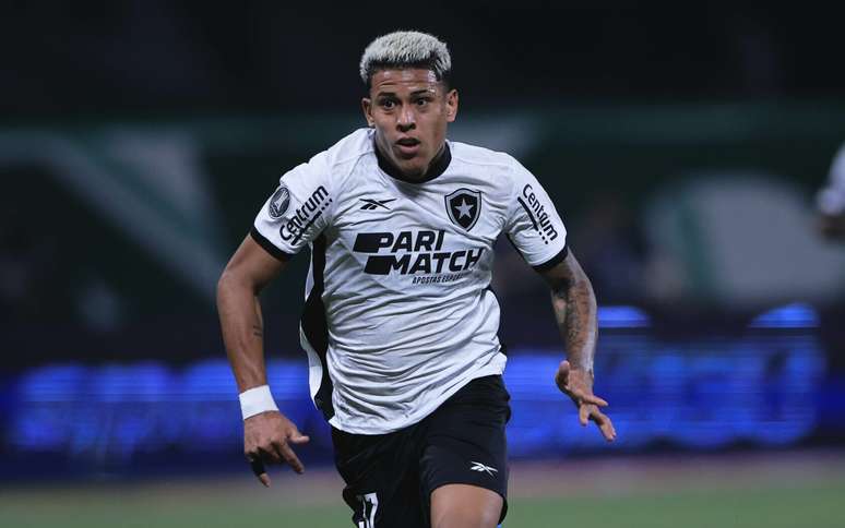 Matheus Martins, jogador do Botafogo, durante partida contra o Palmeiras no Allianz Parque pela Copa Libertadores 2024.